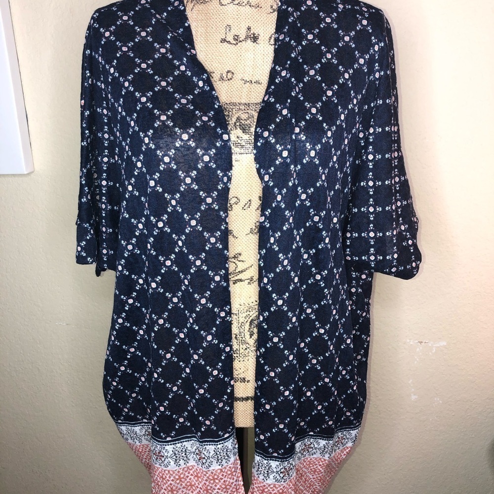 Torrid Dolman Sleeve Border Print Style Blue,White & Peach Open Cardigan Size 20